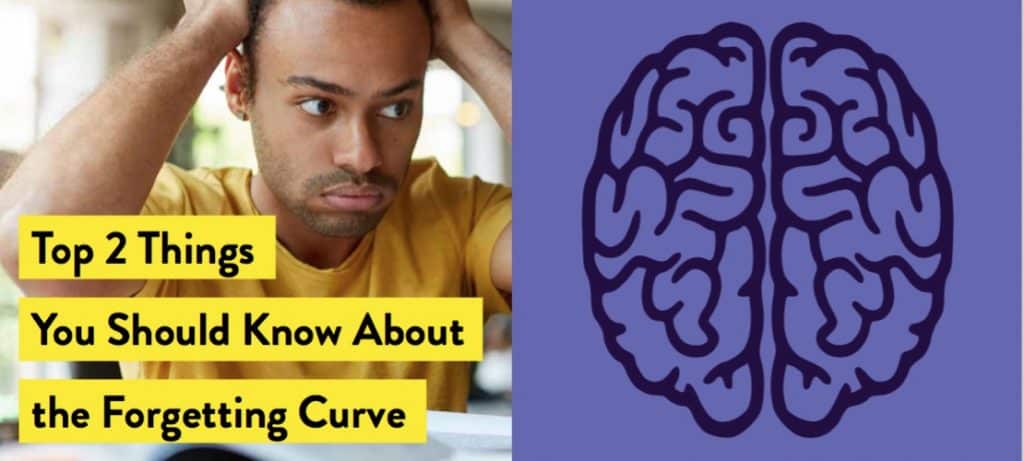Image of stressed student with overlay text Top 2 things you should know about the forgetting curve