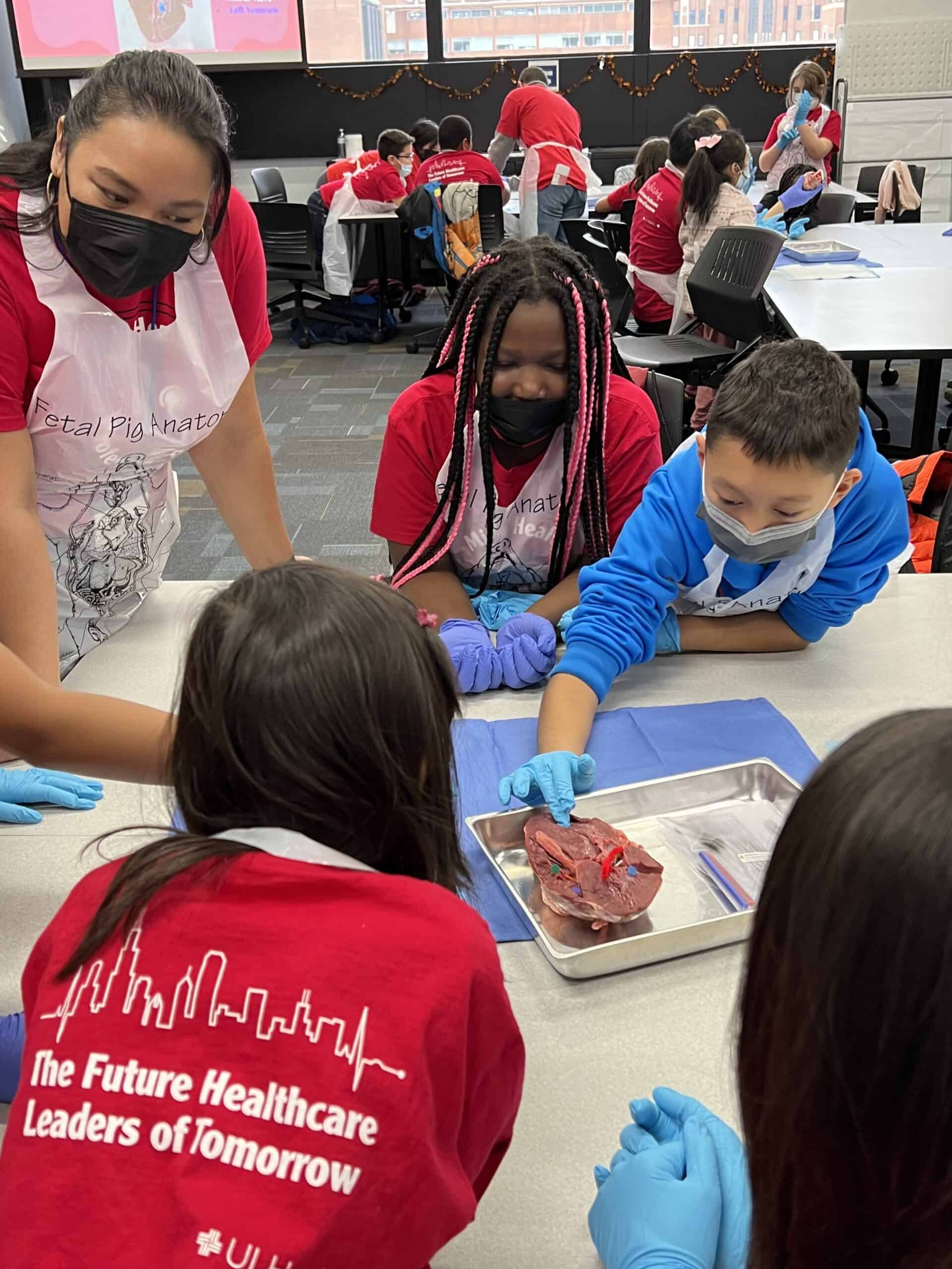 Young students learning about medicine and biology in workshop.